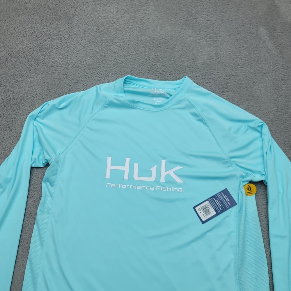 Huk Mens M Marine Blue Pursuit Vented Fishing Long Sleeve Shirt UPF 50+ NEW